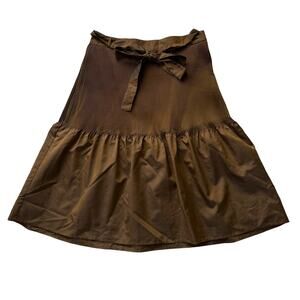 Anthropologie Ipsa Metallic Molten Copper Bow Belt Smock Pleated Midi Skirt 10